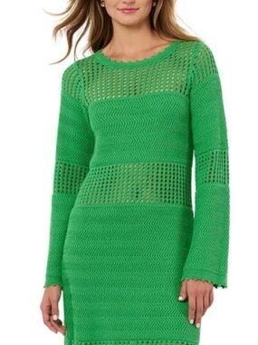 Green Crochet Knit Swim Coverup Dress